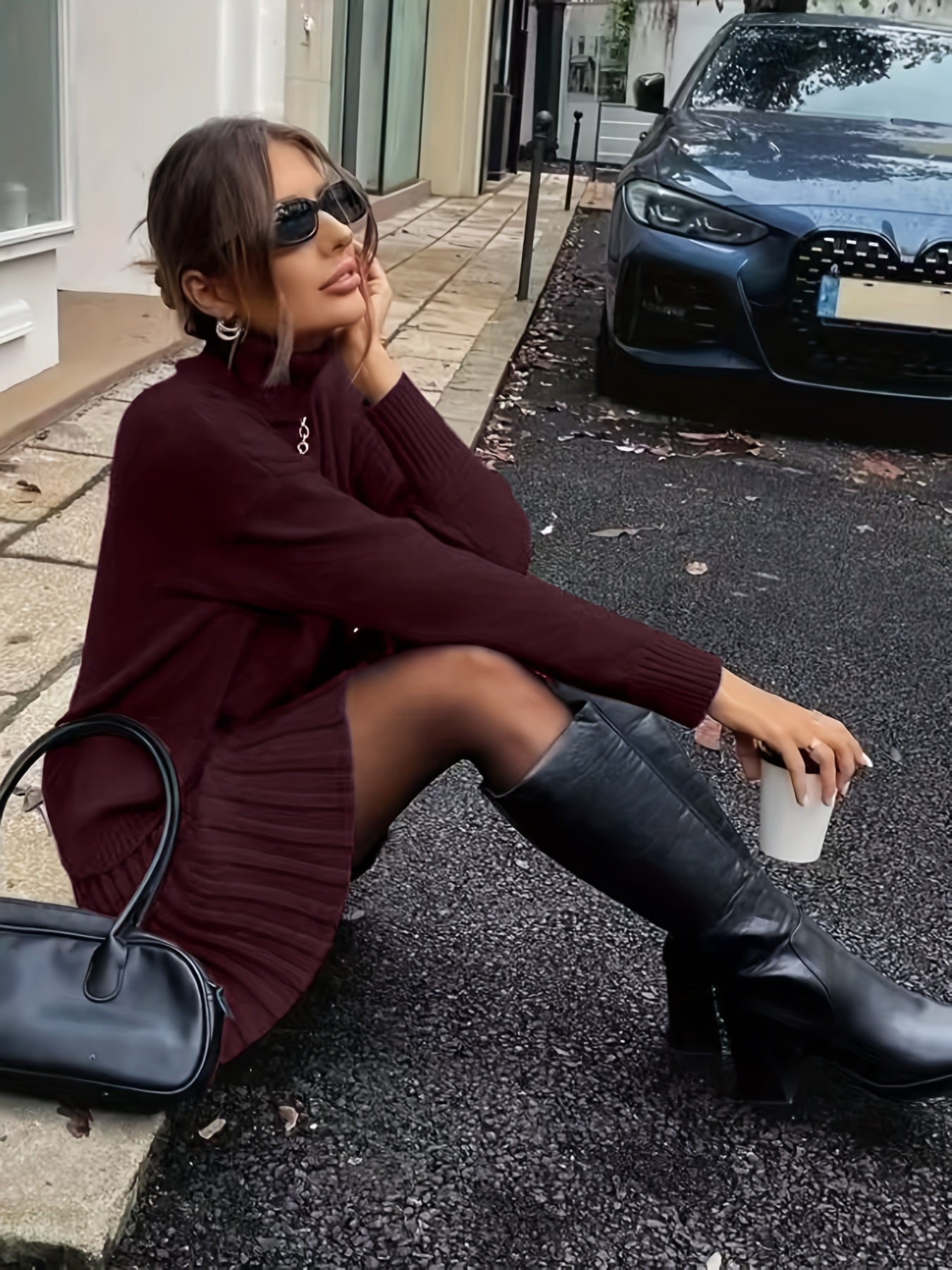 Wiesława™ | Dzianinowy Komplet z Golfem i Spódnicą Midi