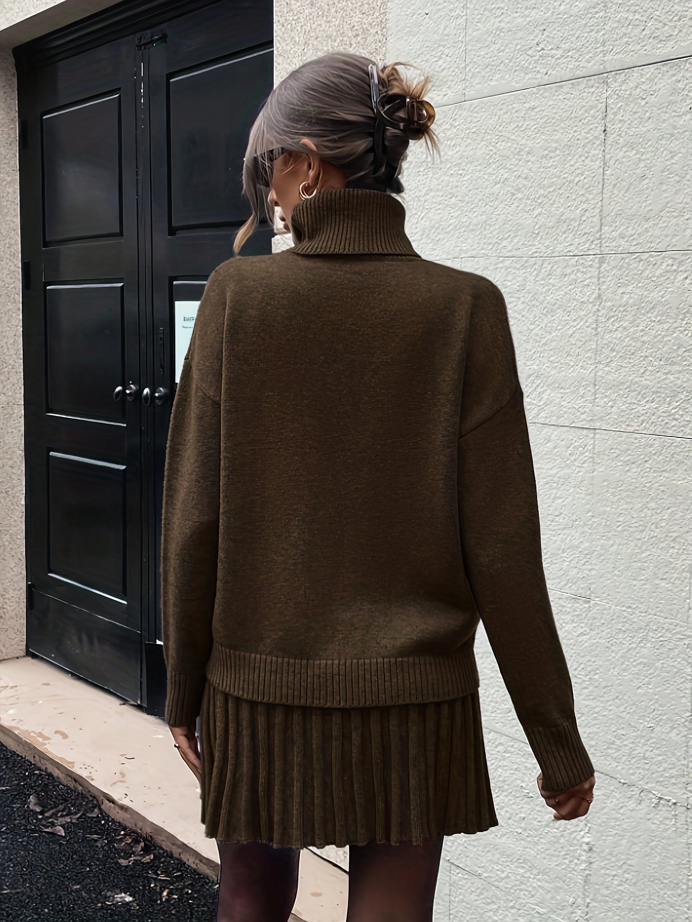 Wiesława™ | Dzianinowy Komplet z Golfem i Spódnicą Midi